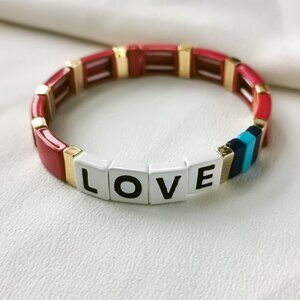 Roxanne Assoulin Just Say Love Red Gold Enamel Stretch Bracelet | NEW